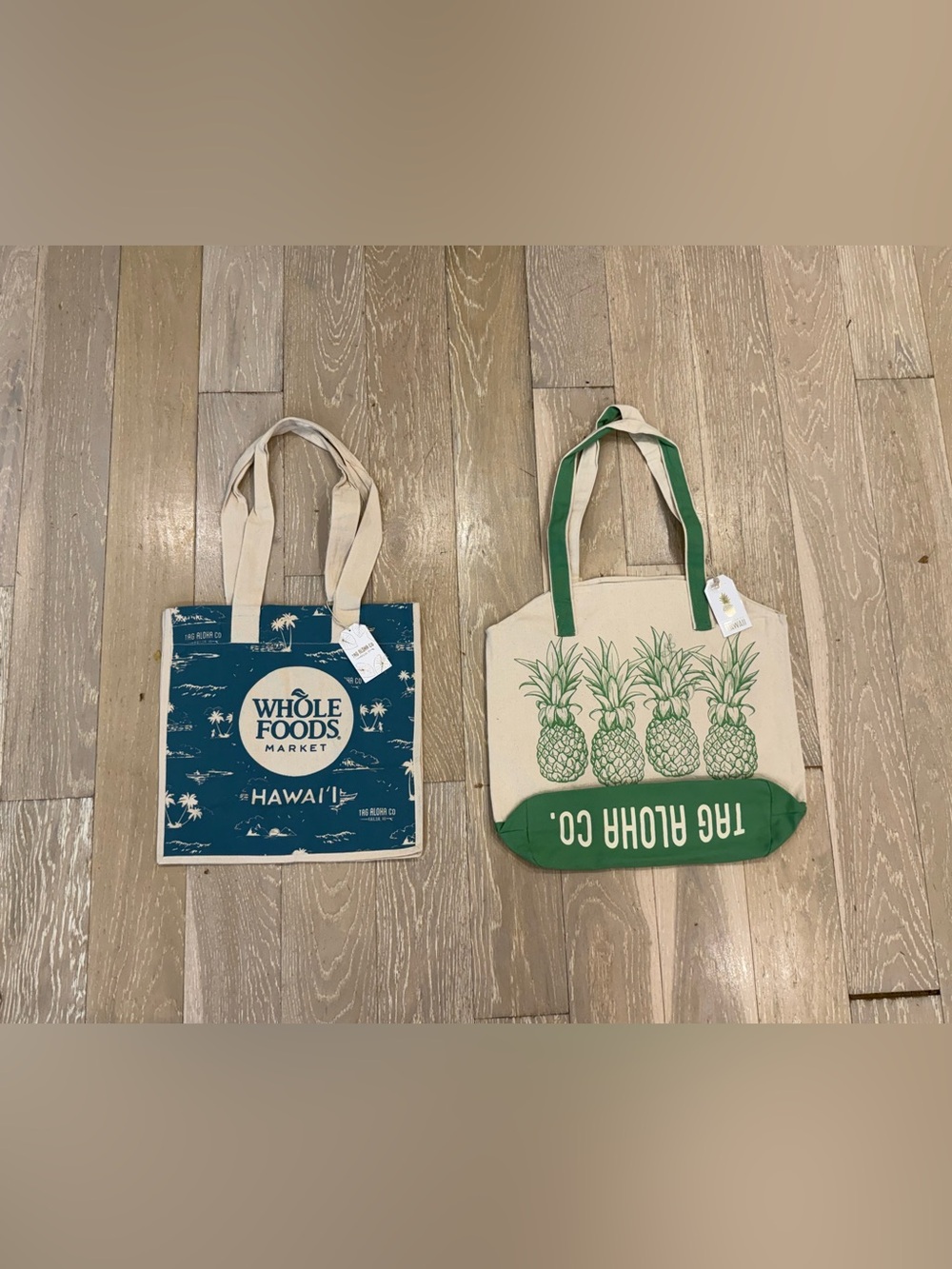 Whole Foods Exclusive Hawaiian Blue Tote + Pineapple Canvas Tote bag Set NWT